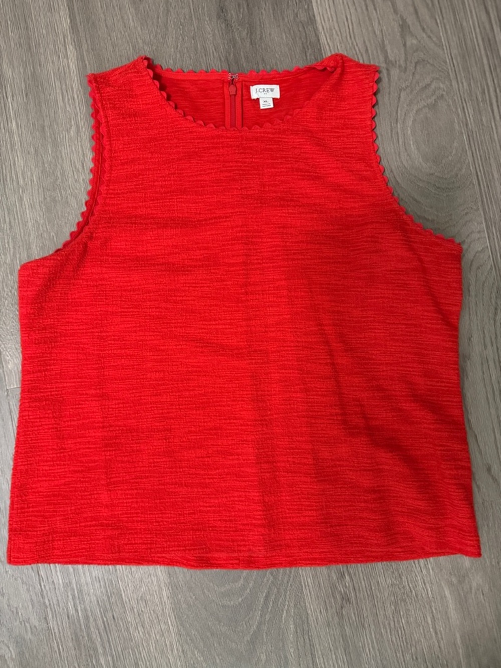 J. Crew Bright Red Sleeveless Scalloped Tank